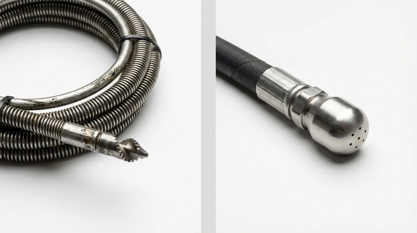 Drain snake cable and hydro jetting nozzle used for drain cleaning in Clarkton, MO