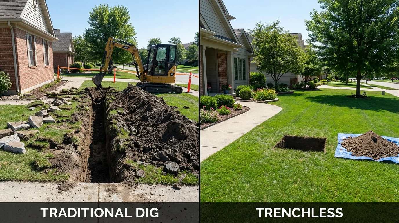 Trenchless sewer repair with minimal yard damage versus traditional excavation in Clarkton, MO